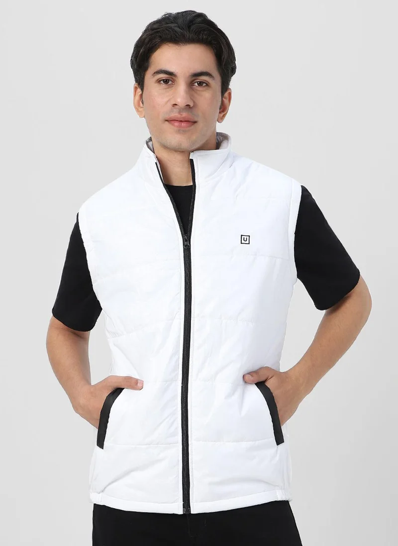 Urbano Fashion Urbano Fashion Men's White Sleeveless Zippered Puffer Jacket